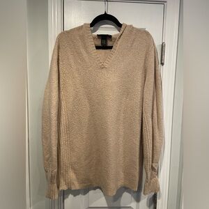 Venezia Size 22/24W Cream Ribbed Boucle Knit Pullover Hooded Sweater